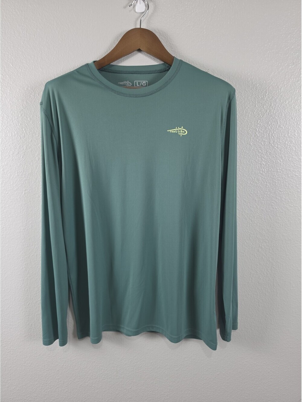 Mens Reel Life Green Fishing Long Sleeve Shirt Size Large Excellent Condition L